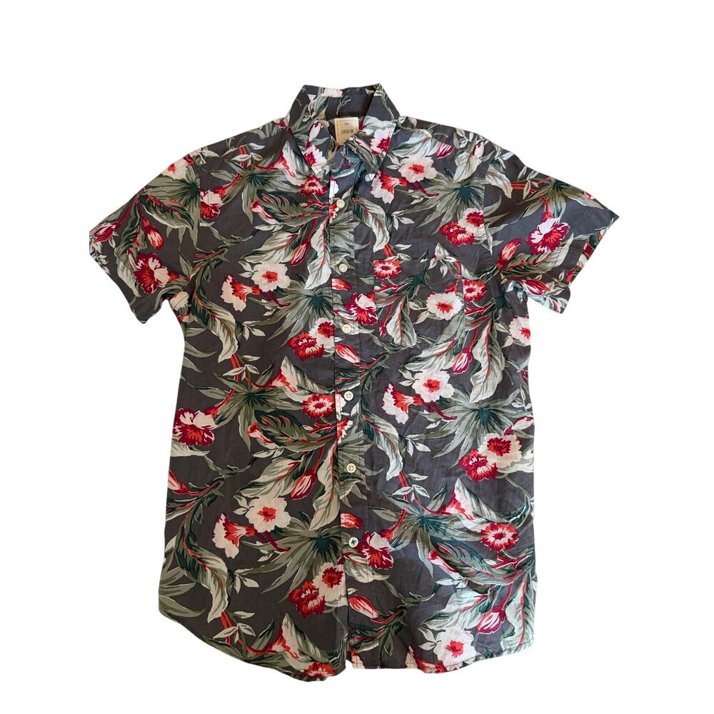 Gap Lived In Button Down Hawaiian Shirt Men's S Maroon Gray Excellent Condition